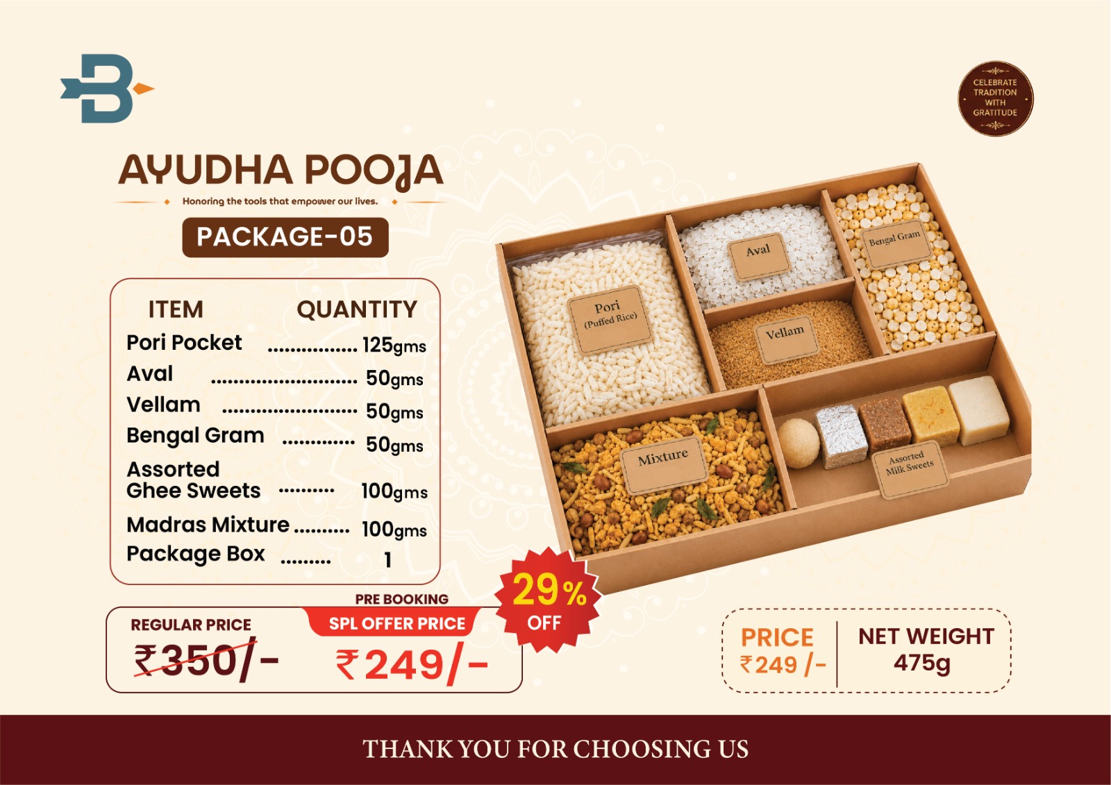 Ayudha Pooja Package 05 - Prasadam Box with Sweets and Mixture (475 g)