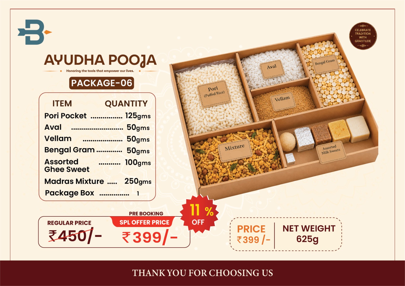 Ayudha Pooja Package 06 - Grand Prasadam Box with Sweets and Mixture (625 g)