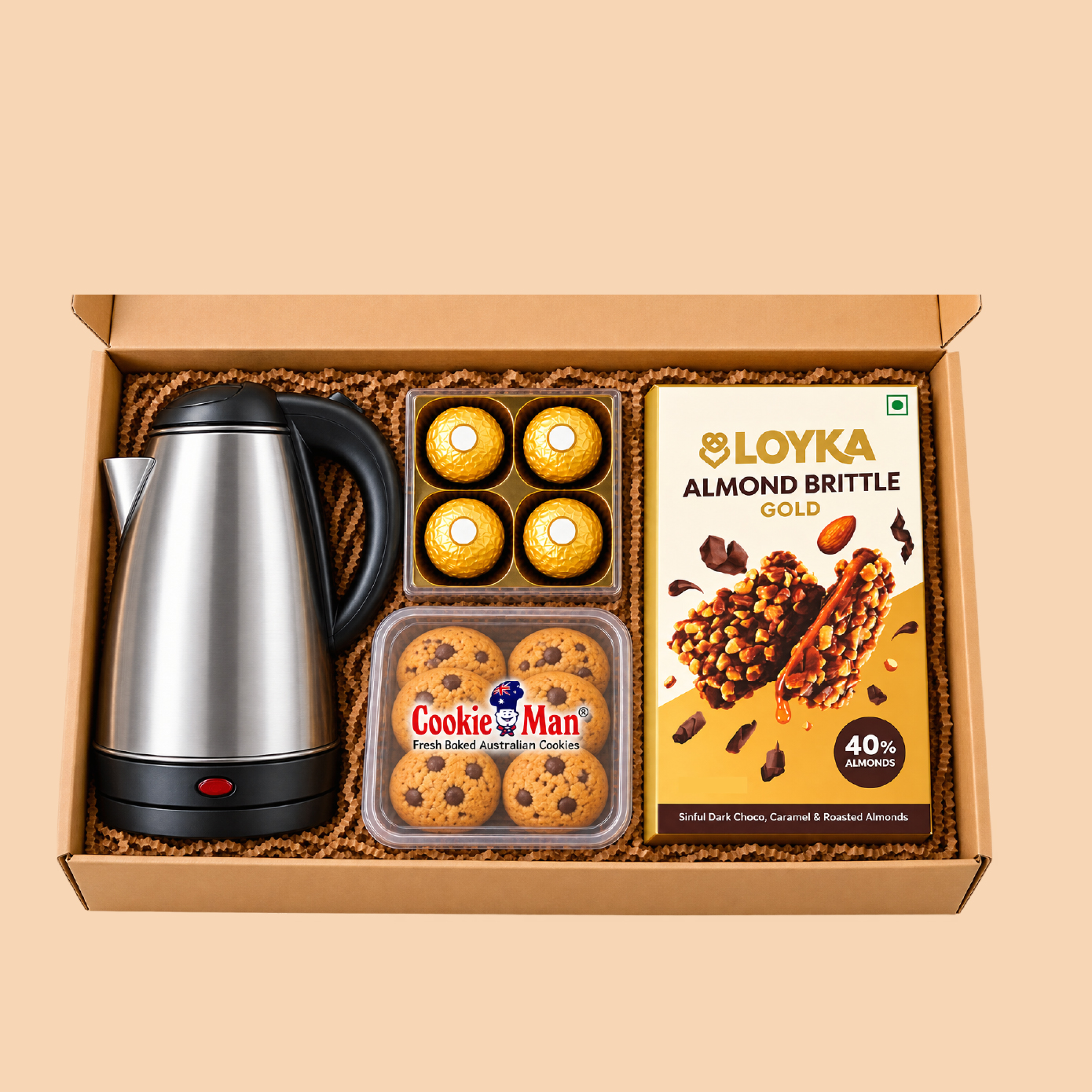 Gift Set-10: Loyka Almond Brittle + Cookies + Kettle Gift Hamper