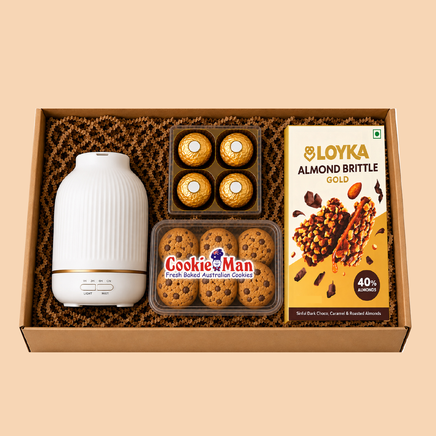Gift Set-12: Loyka Almond Brittle + Cookies + Electric Diffuser Gift Hamper