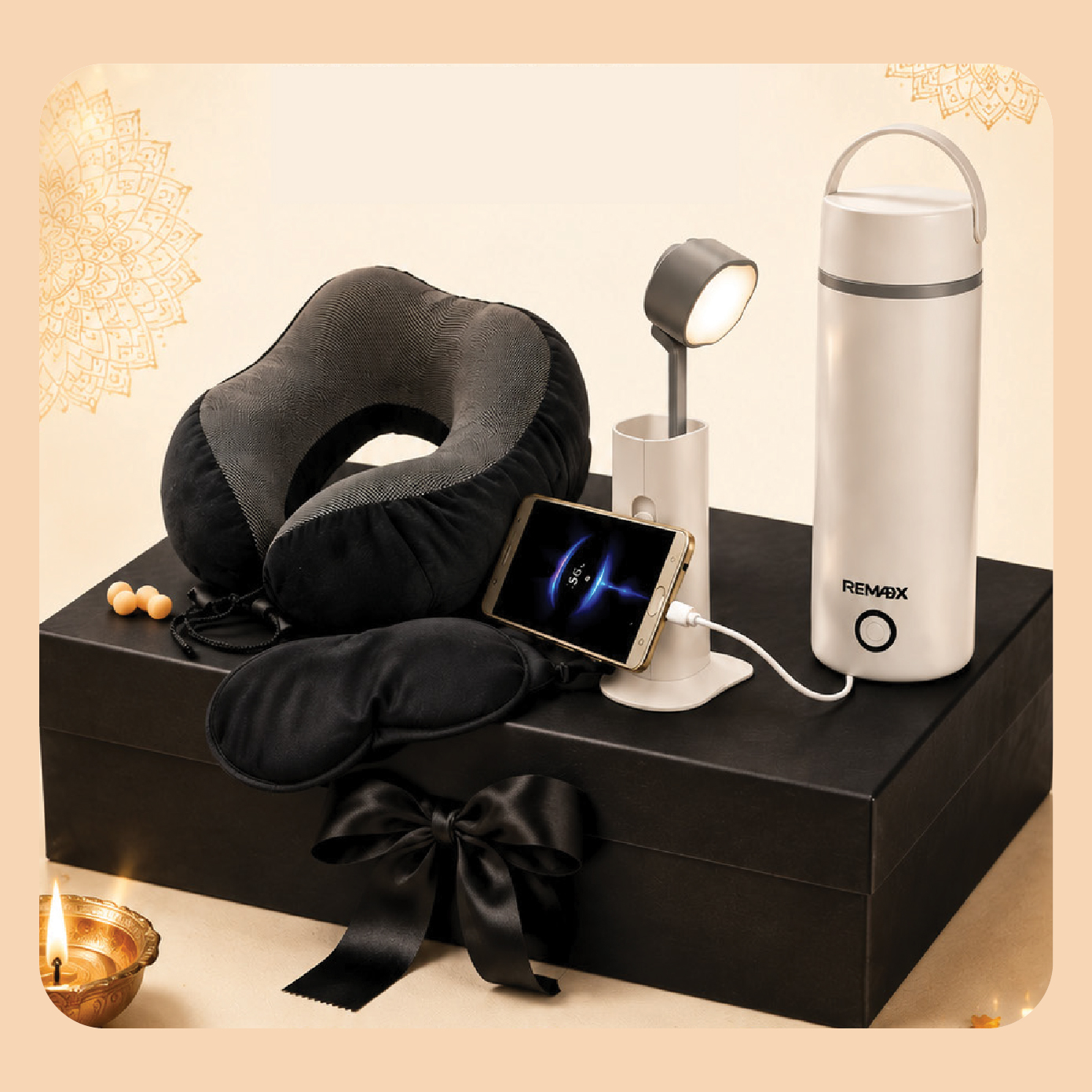 Gift Set-25:Travel Neck Pillow + Creative Desk Lamp + Electrical Flask + Gift Box