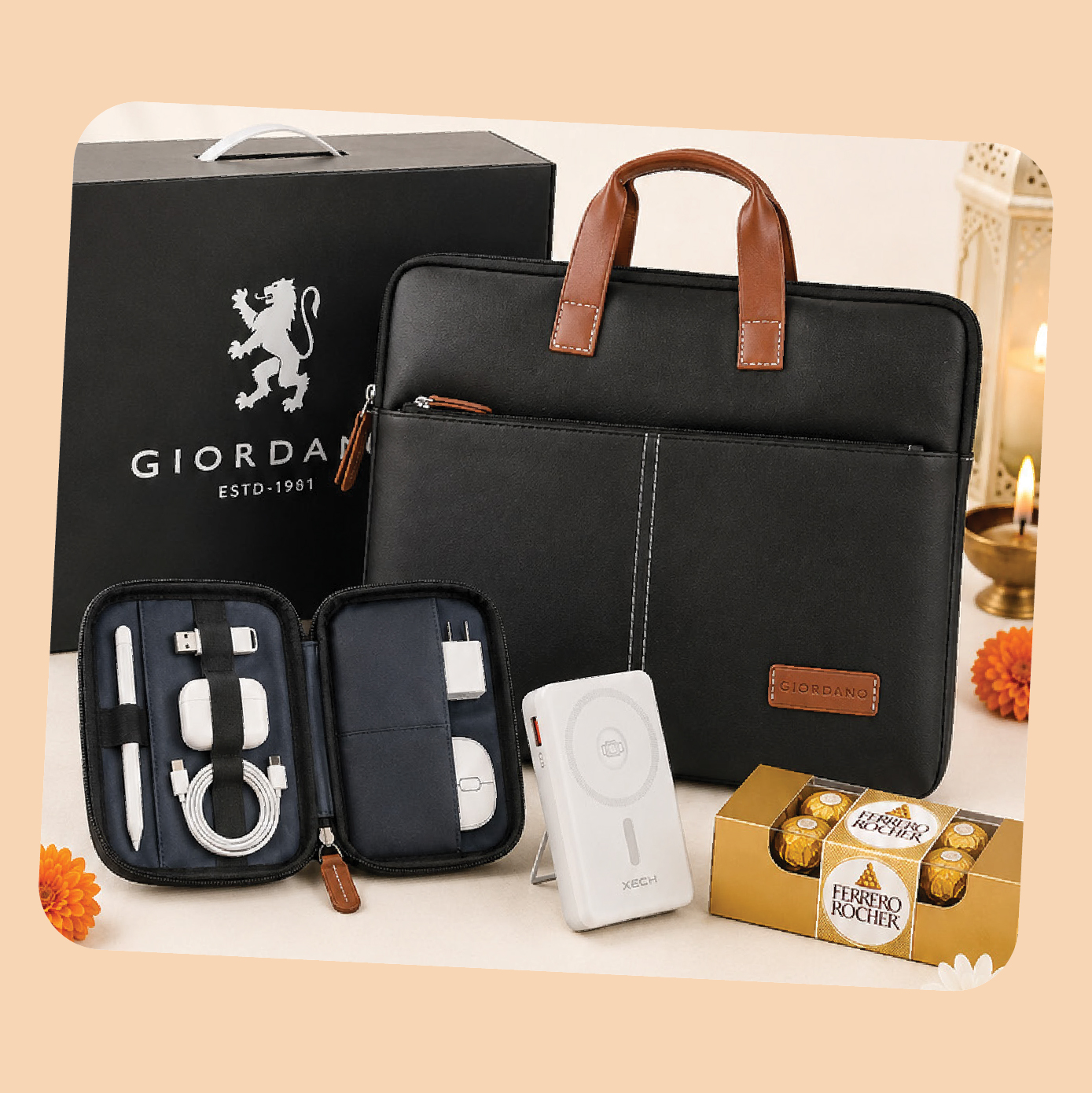 Gift Set-29: Premium Bag + Smart Tech Organizer + Fast Wireless Power Bank + Premium Chocolates + Gift Box