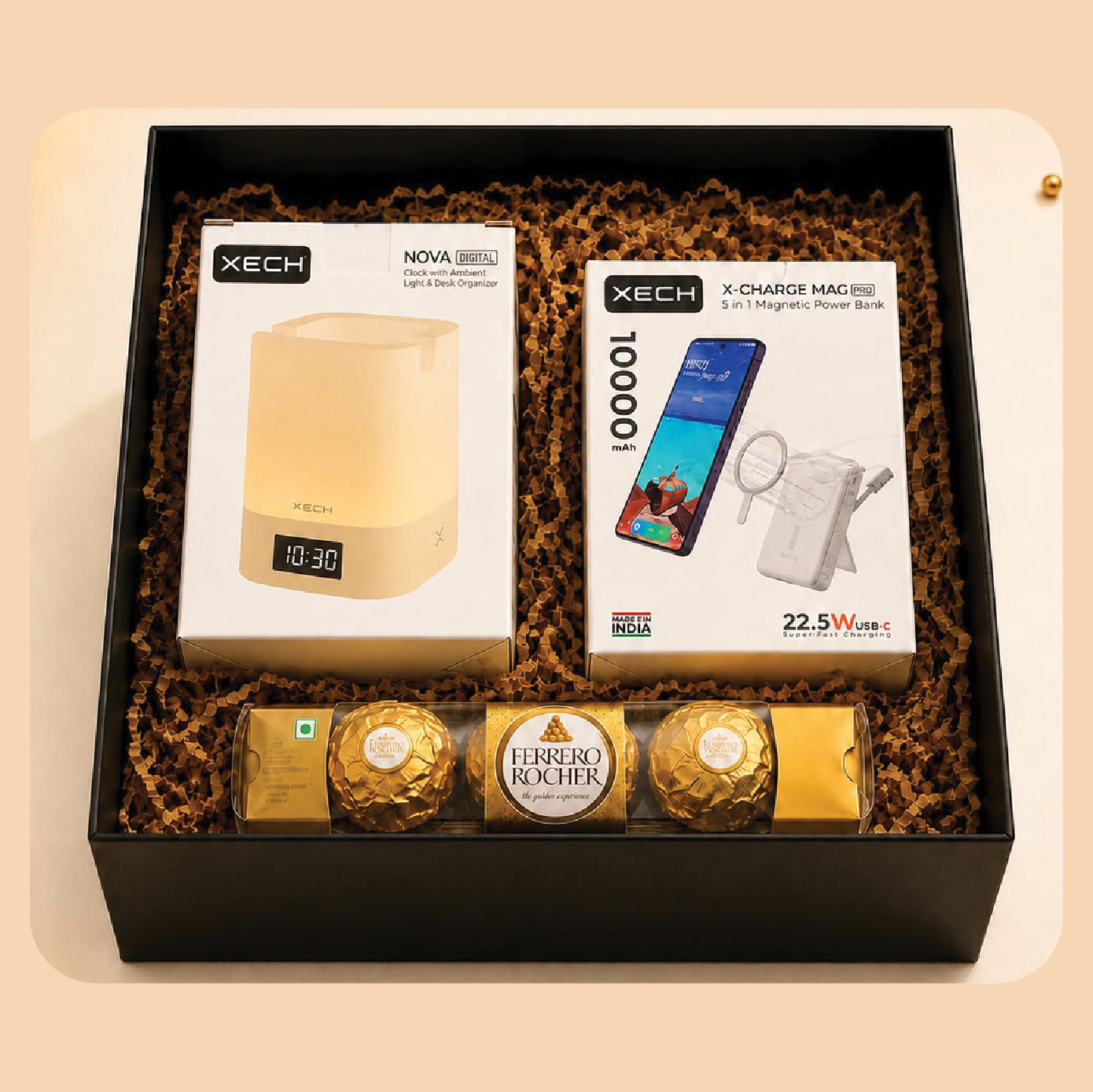Gift Set-39: Light and Desk Organizer + 5-in-1 Magnetic Power Bank + Premium Chocolates + Gift Box