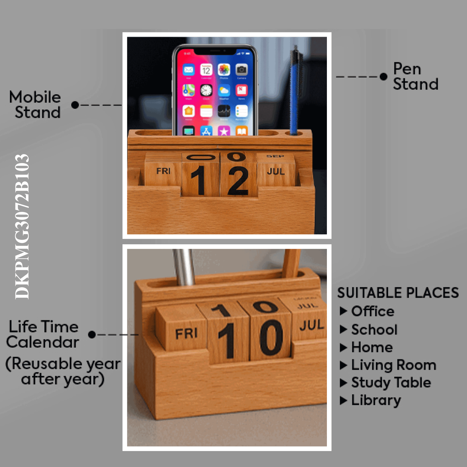 Wooden Calender pen stand - view 2