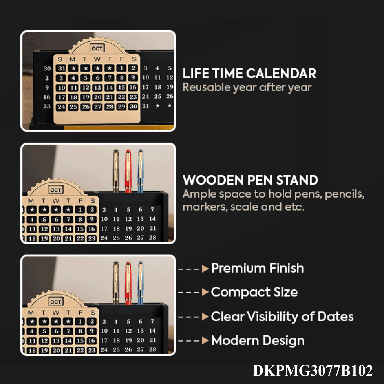 Wooden Calender pen stand - view 2
